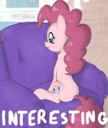 Size: 354x417 | Tagged: dead source, safe, artist:239asd, pinkie pie, earth pony, pony, g4, armchair, chair, female, interesting, meme, smiling, solo