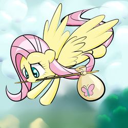 Size: 2000x2000 | Tagged: safe, artist:malwinters, fluttershy, g4, bindle, female, flying, solo