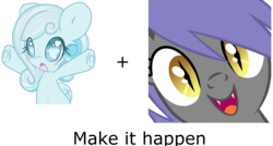 Size: 2000x1070 | Tagged: safe, oc, oc only, oc:midnight blossom, oc:snowdrop, bat pony, pony, belly button, exploitable meme, make it happen, meme