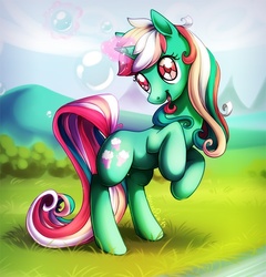 Size: 600x625 | Tagged: safe, artist:shinepawpony, fizzy, twinkle eyed pony, g1, g4, bubble, female, g1 to g4, generation leap, magic, solo