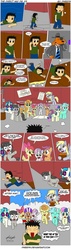 Size: 1015x3570 | Tagged: safe, artist:pheeph, apple bloom, bon bon, carrot top, derpy hooves, dj pon-3, golden harvest, lyra heartstrings, octavia melody, scootaloo, sweetie belle, sweetie drops, vinyl scratch, human, g4, chase, comic, running, sam, the direct way