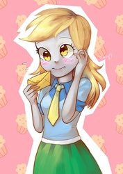 Size: 600x849 | Tagged: safe, artist:amy30535, derpy hooves, equestria girls, g4, blushing, female, letter, necktie, solo