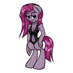 Size: 1000x1000 | Tagged: safe, artist:poniesareawesome, pinkie pie, anthro, g4, arm hooves, belly button, cleavage, clothes, female, navel cutout, one-piece swimsuit, pinkamena diane pie, solo, swimsuit