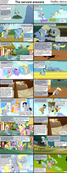 Size: 1282x3304 | Tagged: safe, screencap, bon bon, cloud kicker, cloudchaser, crafty crate, derpy hooves, dizzy twister, flitter, fluttershy, helia, lightning bolt, lucky clover, lucy packard, lyra heartstrings, mayor mare, merry may, minuette, orange swirl, parasol, rainbow dash, rainbowshine, rumble, sassaflash, sea swirl, seafoam, spike, spring melody, sprinkle medley, sunshower raindrops, sweetie drops, thunderlane, twinkleshine, warm front, white lightning, pegasus, pony, comic:celestia's servant interview, g4, caption, colt, comic, female, interview, male, mare, oops my bad, screencap comic