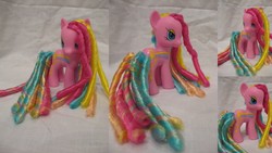 Size: 5120x2880 | Tagged: safe, artist:assassin-kitty, stripes (g1), g1, g4, customized toy, g1 to g4, generation leap, irl, photo, rainbow curl pony, stripes, toy