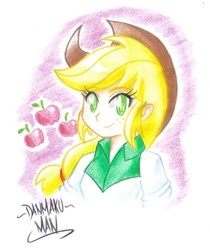 Size: 767x913 | Tagged: safe, artist:danmakuman, applejack, human, g4, female, humanized, solo, traditional art