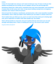 Size: 686x801 | Tagged: safe, artist:kilo, oc, oc only, oc:fire juggler blue, against glass, crying, cute, inspirational, looking at you, motivation, open mouth, positive message, ribbon, screen, smiling, solo, spread wings, text