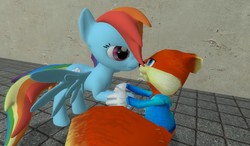 Size: 1024x600 | Tagged: safe, rainbow dash, pegasus, pony, g4, 3d, conker, conker's bad fur day, crossover shipping, female, gmod, imminent kissing, interspecies, kissing, male, mare, shipping, straight