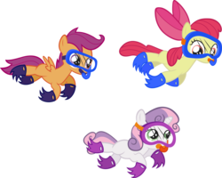 Size: 9377x7504 | Tagged: safe, artist:pangbot, apple bloom, scootaloo, sweetie belle, earth pony, pegasus, pony, unicorn, g4, absurd resolution, cutie mark crusaders, female, filly, foal, scuba gear, simple background, transparent background, vector