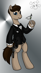 Size: 1022x1840 | Tagged: safe, artist:darkcobalt86, pony, bipedal, clothes, gun, james bond, martini, ponified, solo, tuxedo