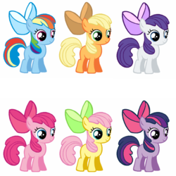 Size: 894x894 | Tagged: safe, artist:spritefizz, apple bloom, applejack, fluttershy, pinkie pie, rainbow dash, rarity, twilight sparkle, earth pony, pony, g4, alternate clothes, female, filly, foal, mane six, recolor, simple background, vector, white background