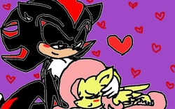 Size: 640x400 | Tagged: safe, artist:xtremelaur, fluttershy, g4, blushing, crossover, crossover shipping, female, fluttershadow, heart, interspecies, love, male, ms paint, shadow the hedgehog, shipping, sleeping, sonic the hedgehog (series), straight