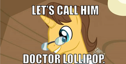 Size: 894x456 | Tagged: safe, edit, edited screencap, screencap, doctor horse, doctor stable, pony, unicorn, g4, my little pony: friendship is magic, read it and weep, cartoon hangover, doctor, doctor lollipop, hub logo, image macro, male, solo