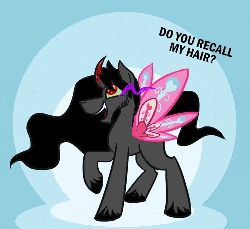 Size: 500x459 | Tagged: safe, artist:wiggles, king sombra, pony, unicorn, ask king sombra, g4, animated, dialogue, glimmer wings, male, open mouth, parody, smiling, solo, tumblr