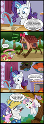 Size: 534x1498 | Tagged: safe, artist:madmax, apple bloom, cookie crumbles, hondo flanks, rarity, scootaloo, sweetie belle, earth pony, giant crab, pony, timber wolf, unicorn, g4, bow, christianity, comic, cutie mark crusaders, dead, dear princess celestia, decapitated, female, filly, foal, forest, hill, magic, male, mare, messy mane, mounted head, quill, rarity fighting a giant crab, rarity's parents, religion, severed head, ship:cookieflanks, stallion, telekinesis, to kill a mockingbird, tree, treehouse, trophy