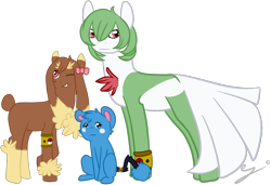 Size: 1600x1093 | Tagged: safe, artist:ezilyn, azurill, gardevoir, lopunny, pokémon, ponified, simple background, transparent background