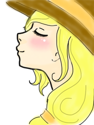 Size: 768x1024 | Tagged: safe, artist:minty-red, applejack, human, g4, female, humanized, profile, simple background, solo