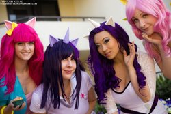 Size: 800x533 | Tagged: safe, artist:juju-gurl, artist:melfinacosplay, artist:twinklebatcosplay, artist:yayacosplay, fluttershy, pinkie pie, rarity, twilight sparkle, human, g4, cosplay, irl, irl human, photo, sukoshicon destin