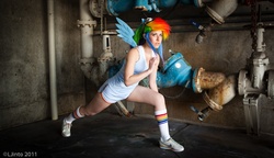 Size: 900x518 | Tagged: safe, artist:scruffyrebel, rainbow dash, human, g4, cosplay, irl, irl human, photo, solo