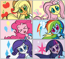 Size: 900x813 | Tagged: safe, artist:taritoons, applejack, fluttershy, pinkie pie, rainbow dash, rarity, twilight sparkle, alicorn, equestria girls, g4, cute, happy, humane five, humane six, smiling, smirk, twilight sparkle (alicorn), xd