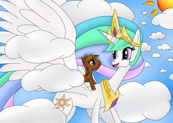 Size: 1024x730 | Tagged: safe, artist:nigel5469, princess celestia, oc, oc:ben mare, g4, jussonic, momlestia, mother and son