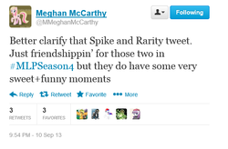 Size: 566x372 | Tagged: safe, rarity, spike, g4, friendship, meghan mccarthy, text, twitter