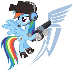 Size: 894x894 | Tagged: dead source, safe, artist:hobofortress, rainbow dash, pegasus, pony, g4, cutie mark background, female, mare, rainbow scout, scout (tf2), solo, team fortress 2