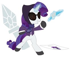 Size: 999x799 | Tagged: dead source, safe, artist:hobofortress, rarity, pony, unicorn, g4, cutie mark background, female, mare, solo, spy, spy (tf2), sunglasses, team fortress 2