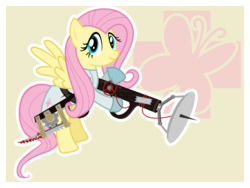 Size: 1024x768 | Tagged: dead source, safe, artist:hobofortress, fluttershy, pegasus, pony, g4, crossover, cutie mark background, female, fluttermedic, mare, medic, medic (tf2), solo, team fortress 2