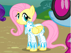 Size: 723x540 | Tagged: safe, screencap, fluttershy, photo finish, rarity, earth pony, pegasus, pony, unicorn, g4, green isn't your color, animated, female, nudie suit