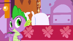 Size: 960x540 | Tagged: safe, screencap, spike, twilight sparkle, pony, g4, green isn't your color, animated, mouth hold, tail pull