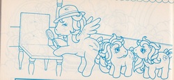 Size: 1100x504 | Tagged: safe, g1, official, coloring book, dexterous hooves, filly, hat, italian coloring book