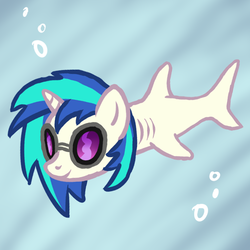 Size: 569x569 | Tagged: safe, artist:arrkhal, dj pon-3, vinyl scratch, shark, g4, female, sharkified, solo, species swap, vinyl shark, what has science done