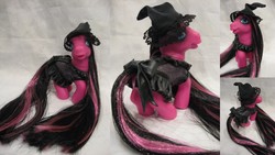 Size: 5120x2880 | Tagged: safe, artist:assassin-kitty, oc, oc only, oc:black magic, earth pony, pony, g3, 2013, black eyeshadow, bow, clothes, corset, customized toy, eyeshadow, female, g3 oc, hat, impossibly long mane, impossibly long tail, irl, long mane, makeup, mare, photo, solo, tail, tail bow, toy, witch hat