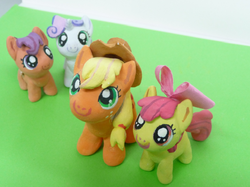 Size: 591x442 | Tagged: safe, artist:raru, apple bloom, applejack, scootaloo, sweetie belle, g4, cutie mark crusaders, irl, photo, sculpture