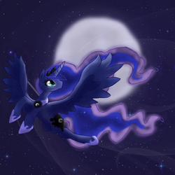 Size: 999x999 | Tagged: safe, artist:london13ridges, princess luna, g4, female, flying, moon, night, solo