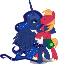 Size: 5224x5712 | Tagged: safe, artist:benybing, big macintosh, princess luna, alicorn, earth pony, pony, g4, absurd resolution, bipedal, boop, clothes, female, male, mare, noseboop, nuzzling, one-piece swimsuit, ship:lunamac, shipping, simple background, spread wings, stallion, straight, swimsuit, transparent background, wings