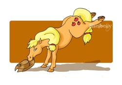 Size: 1024x712 | Tagged: safe, artist:shelbelly, applejack, g4, female, kicking, mouth hold, realistic, solo