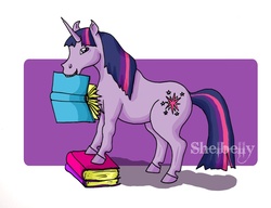 Size: 997x766 | Tagged: safe, artist:shelbelly, twilight sparkle, g4, book, female, mouth hold, realistic, solo