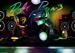 Size: 1024x731 | Tagged: safe, artist:the-unicorn-lord, dj pon-3, octavia melody, vinyl scratch, g4, daft punk