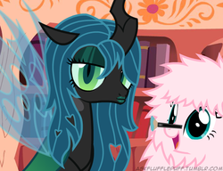 Size: 650x500 | Tagged: safe, artist:mixermike622, queen chrysalis, oc, oc:fluffle puff, g4, makeover