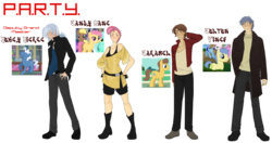 Size: 3863x2045 | Tagged: source needed, safe, artist:the-orator, candy mane, caramel, goldengrape, pokey pierce, sir colton vines iii, human, g4, humanized, p.a.r.t.y.