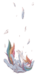 Size: 1000x1978 | Tagged: safe, artist:kolshica, rainbow dash, g4, action pose, falling, feather, female, solo