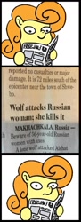 Size: 472x1300 | Tagged: safe, carrot top, golden harvest, earth pony, pony, wolf, g4, badass, exploitable meme, female, mare, meme, newspaper, newspaper meme, russia, russian