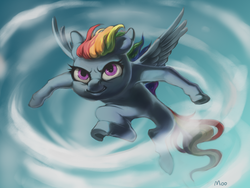 Size: 1200x900 | Tagged: safe, artist:moo, rainbow dash, g4, action pose, female, flying, solo