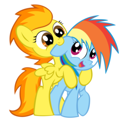 Size: 4000x3947 | Tagged: safe, artist:boulderthedragon, artist:doctorraz, rainbow dash, spitfire, pegasus, pony, g4, cute, cutefire, dashabetes, diabetes, ear bite, filly, nom, simple background, transparent background, vector, wings, young, younger