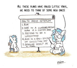 Size: 946x845 | Tagged: safe, artist:bobthedalek, dj pon-3, vinyl scratch, pony, unicorn, g4, chair, doll, pointer, presentation