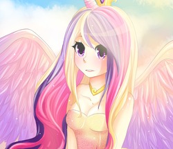 Size: 2500x2145 | Tagged: safe, artist:steffuh, princess cadance, human, g4, cleavage, female, horn, horned humanization, humanized, solo, winged humanization