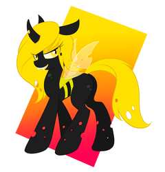 Size: 877x912 | Tagged: safe, artist:chibi--shiro, oc, oc only, changeling, yellowjacket, solo, yellow changeling