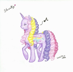 Size: 972x962 | Tagged: safe, artist:craiawings, streaky, g1, female, rainbow curl pony, solo, traditional art